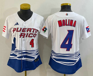 Womens Puerto Rico Baseball #4 Yadier Molina Number 2023 Red World Classic Stitched Jersey->2023 world baseball classic->MLB Jersey